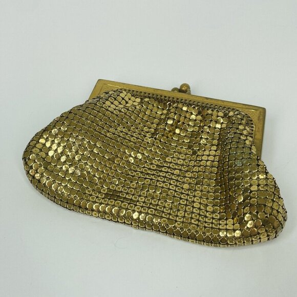 Vintage Whiting & Davis #2684 gold tone metal mesh coin purse kiss clasp (X3) - Picture 1 of 12